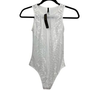 NWT Sheer white lace & mesh body suit M/L Sexy rave wear festival wear clubbing